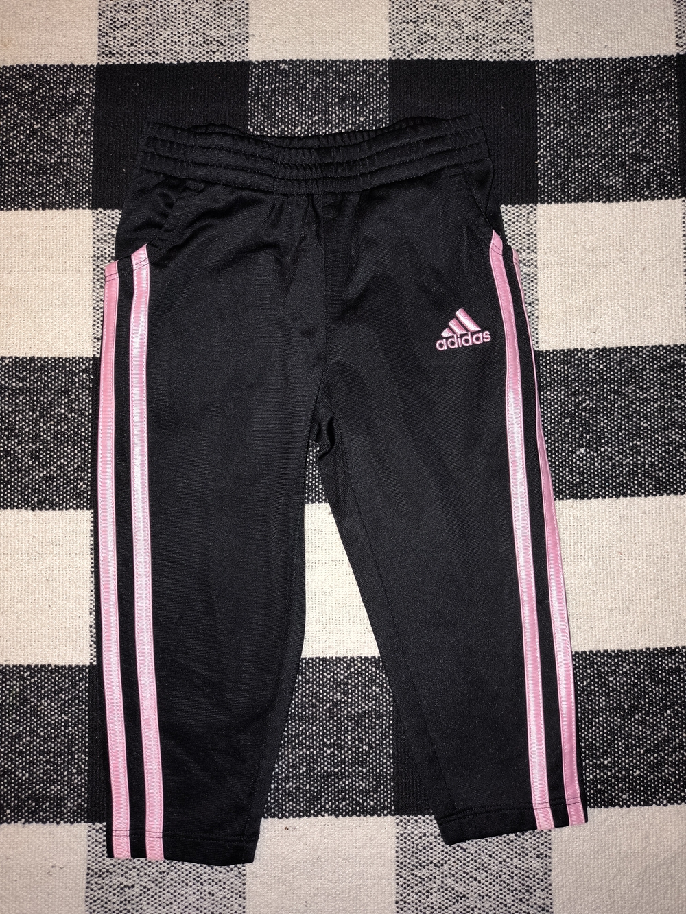 adidas Black Sweatpants with Pink Stripes and Logo